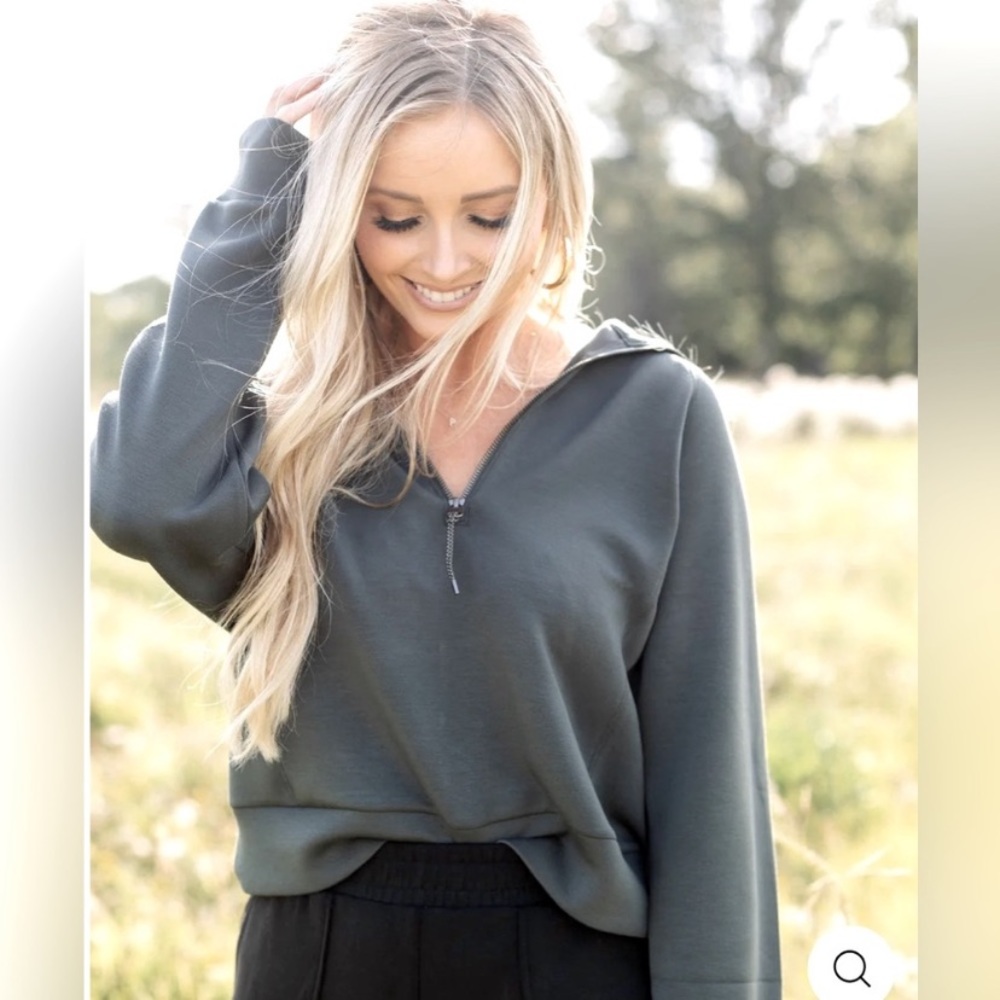 SPANX Olive Green Half-Zip pullover top